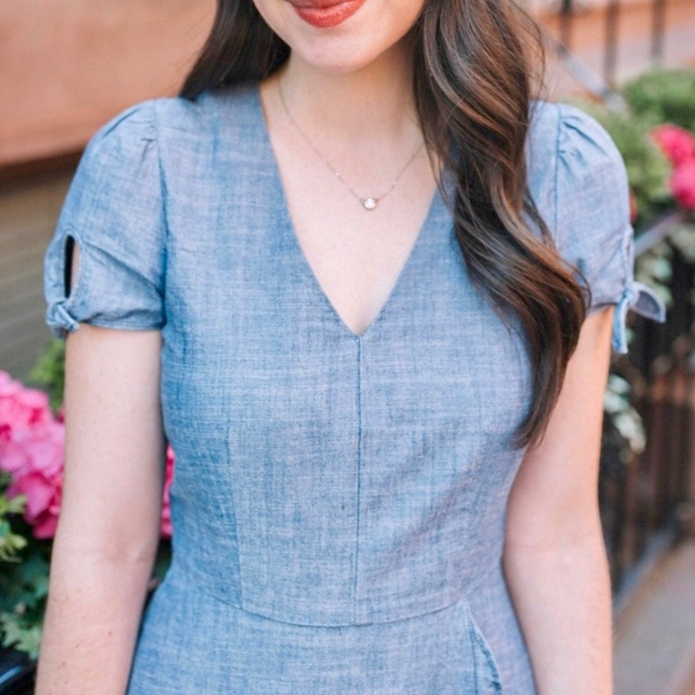 J. Crew Factory Faux Wrap Chambray Dress - Picture 8 of 11